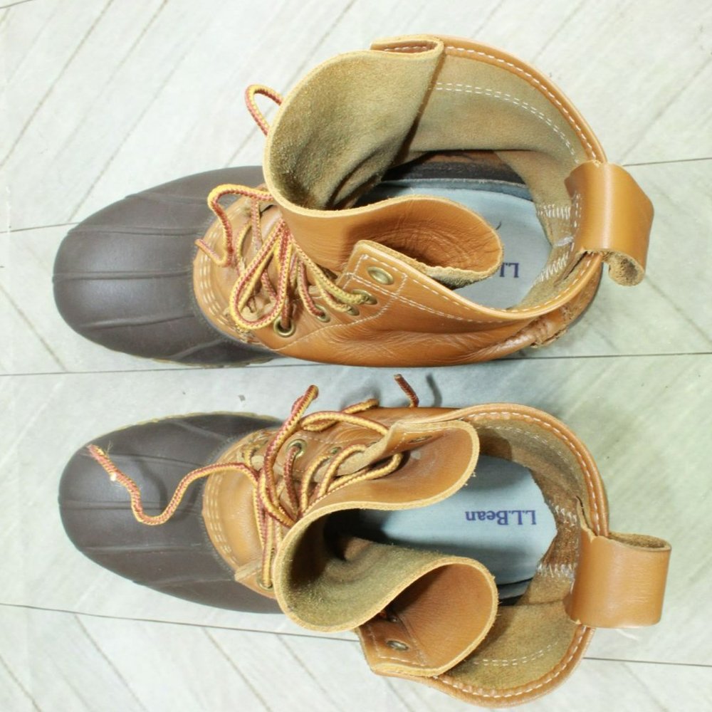 LL Bean Brown Leather Lace Up Unlined Ankle Duck Boots Size 7 M - Picture 7 of 9